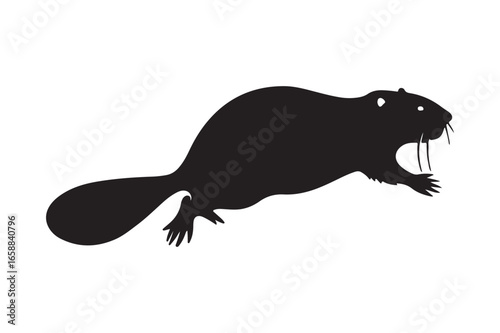 Silhouette of a beaver with dripping teeth