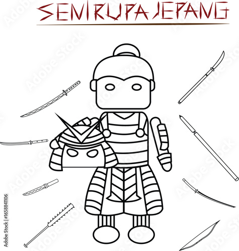 set icon samurai japan jepang vector katana peopple