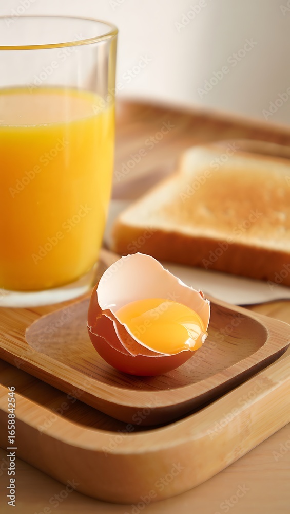 Fototapeta premium Healthy Breakfast Meal With Egg Orange Juice and Toast