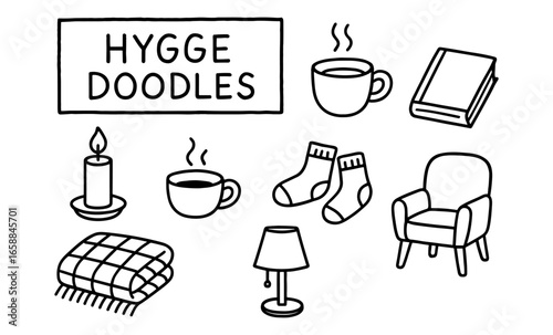 Cozy hygge doodles: embracing warmth and comfort with simple hand-drawn elements