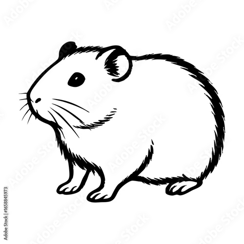 Vector silhouette of a hamster in profile, cute small rodent line art design for logos, pets, and illustrations.