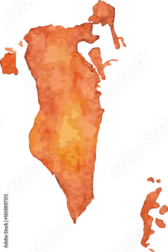 Watercolor vector illustration of a map of Bahrain