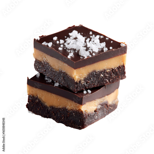Delicious Salted Caramel Chocolate Brownies - Two Stacked Squares