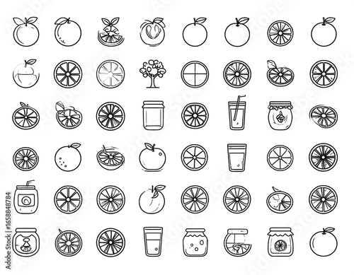 Collection of simple line art orange icons
