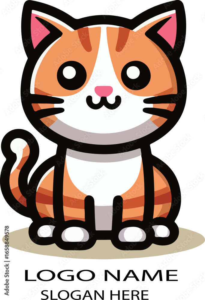 Fototapeta premium Cat cartoon logo icon vector white background .