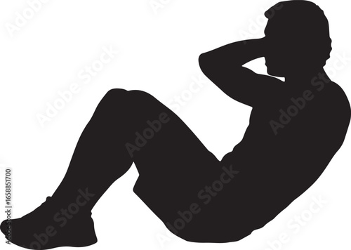 Black silhouette of a man doing a sit up exercise fitness