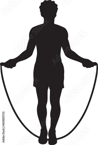 Black silhouette of a person jumping rope on a white background skipping exercise
