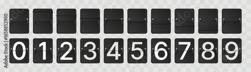Realistic Mechanical Flip Scoreboard and Countdown Timer Numbers – Vector Illustration of Blank and Animated Score Board Digits for Timetable, Result Display, and Event Information