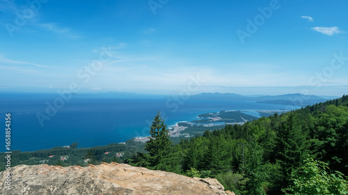 Breathtaking Panorama Landscape Overlook of Ocean and Coastal Community Scenery View
