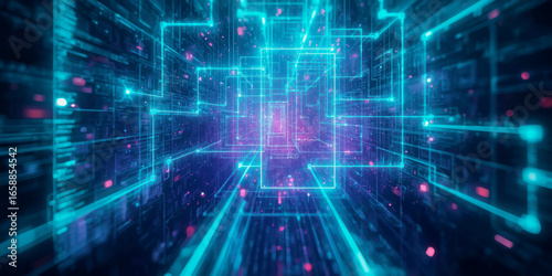 Wallpaper Mural Colorful digital landscape with glowing lines and patterns Torontodigital.ca