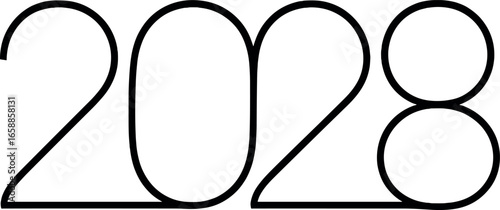 An unending line elegantly forms the digits '2028', each smoothly transitioning into the next. Positioned centrally, the design captures the essence