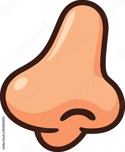 An animated nose with a gentle, upward curve, featuring a small highlight on the tip. The nose is stylized with a smooth, rounded appearance, adding