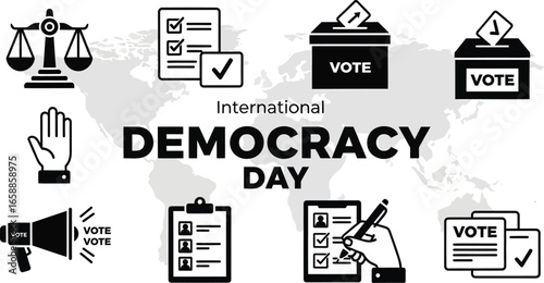 Vector art of international democracy day icons and symbols representing voting and civic participation