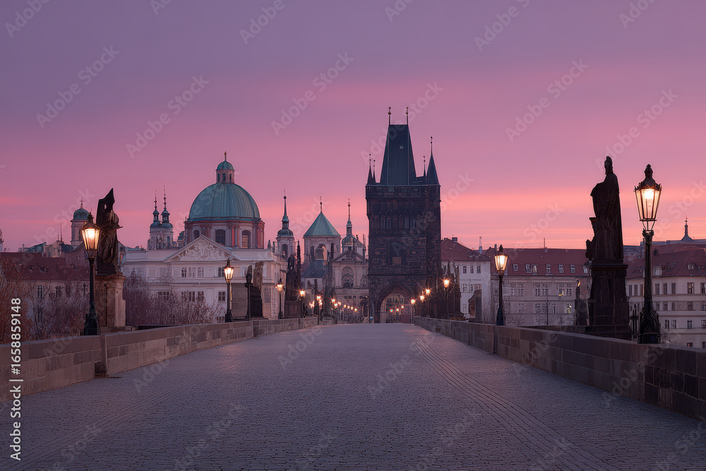Obraz premium capture enchanting beauty of european capitals during sunset and sunrise devoid of people