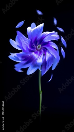 Whirling Blue Flower Petals Against a Dark Background