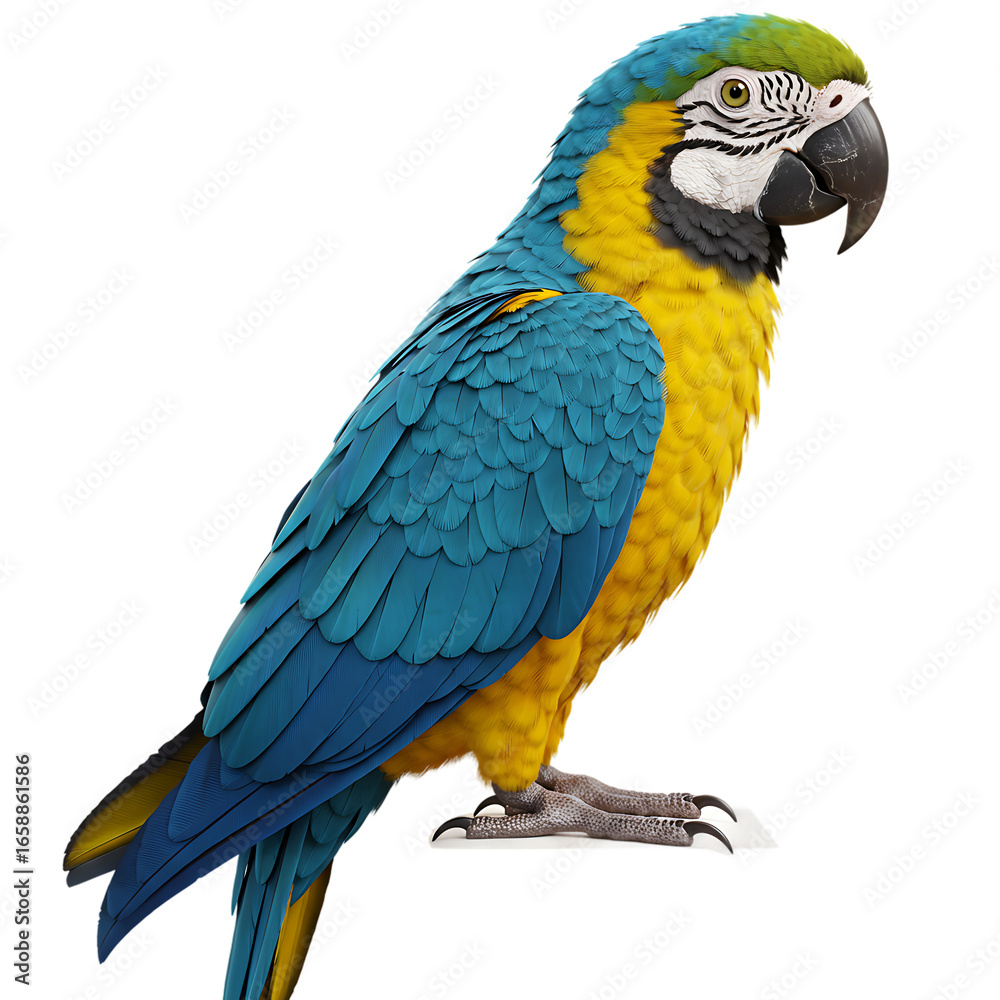 Fototapeta premium Blue And Yellow Macaw Parrot On Isolated Transparent Background