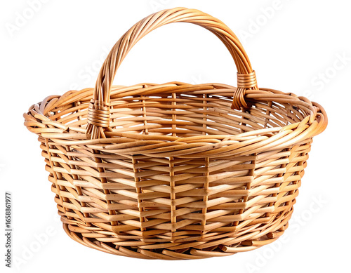 Empty wicker basket, cutout isolated on white background