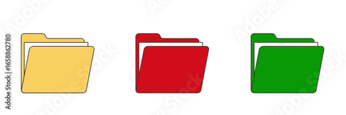 Three colorful folders with documents for organization and filing concept on transparent background