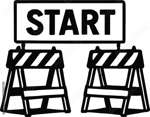 Start Barrier Icon Vector - Classic Symbol for Race, Begin, and Construction
