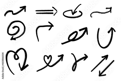 Hand-drawn rough arrow set / black PNG transparent