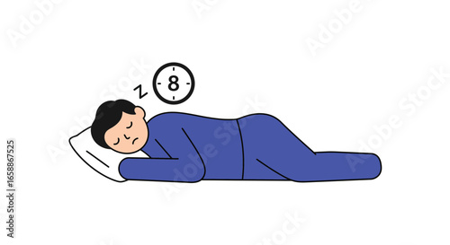 Enjoy a blissful 8 hours sleep with this illustration of a person resting peacefully on a pillow