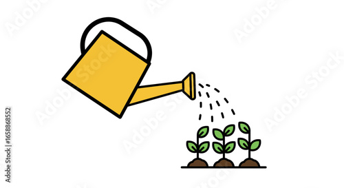 Nurturing new life with care using a watering can, gardening concept, vector illustration, sustainable living