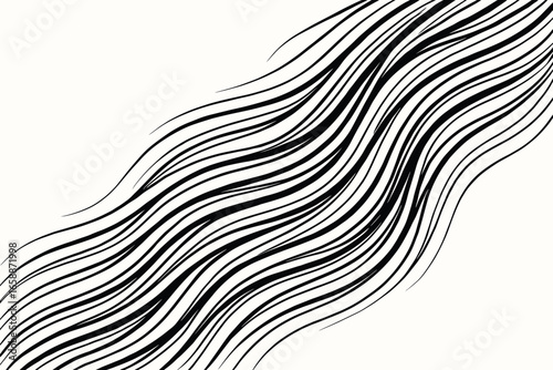 A cascade of curved lines flows diagonally across the canvas, each strand weaving in and out like strands of hair caught in a breeze. The pattern is