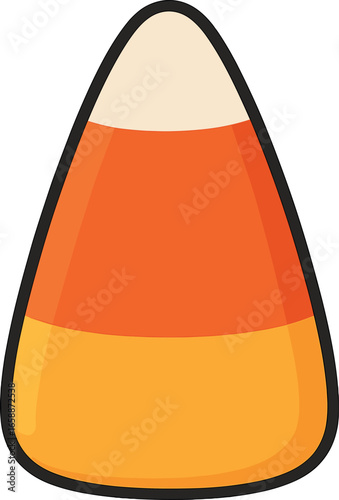 A single large candy corn, depicted in three segments: white, orange, and yellow. It stands upright, showcasing its iconic triangular shape. The focus