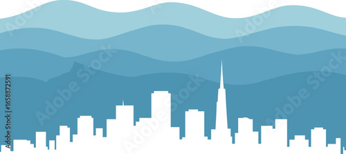 A skyline silhouette with layered hills in the background, providing a sense of depth and continuity. The hills are depicted in soft curves,