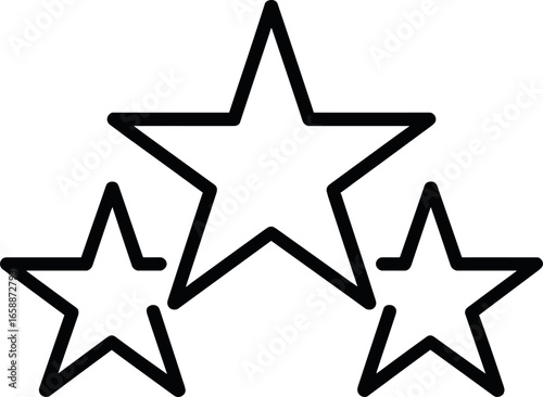 A trio of stylized stars, each with sleek, symmetrical points, arranged in a balanced triangular formation. The central star is larger, emphasizing