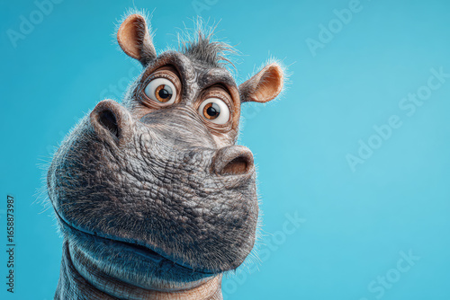 Funny hippo caricature portrait. Ai generative art