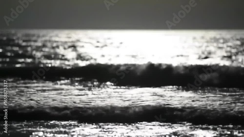 Monochromatic Ocean Waves Sparkling Under the Moonlight