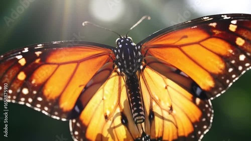 Radiant Monarch Butterfly Wings In Sunlight Close Up View