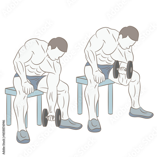 Man doing weights in the gym. Exercising muscles in the gym.