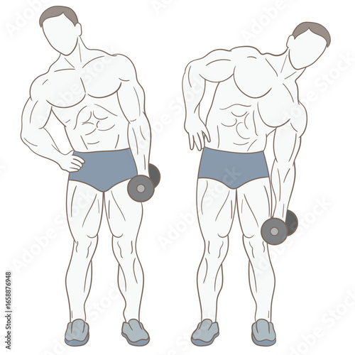 Man doing weights in the gym. Exercising muscles in the gym.