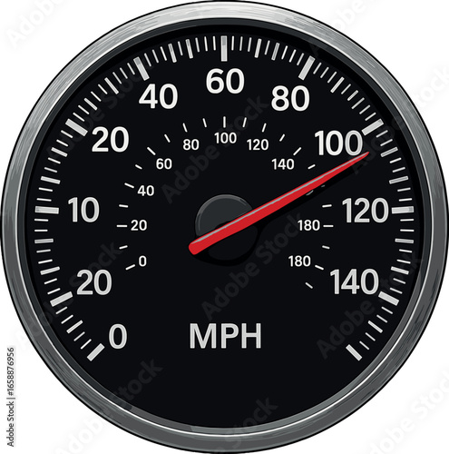 A detailed illustration of a speedometer, displaying a needle pointing to 60 mph. The speedometer is circular with precise markings and numbers,