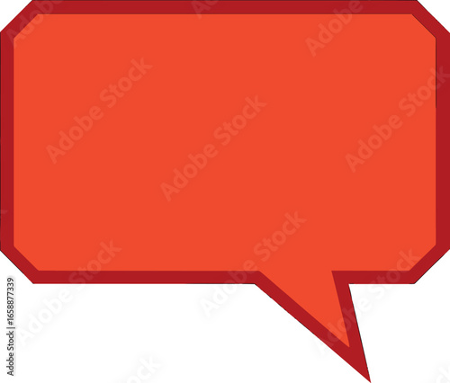 A red speech bubble with pointed edges, giving a sense of direct conversation. Positioned centrally, it serves as a space for text or dialogue, framed