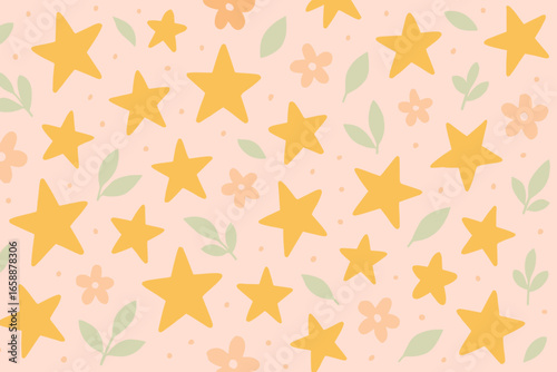 Charming star shapes scattered whimsically across a pastel canvas, creating a sense of wonder and exploration. The stars vary in size and orientation,