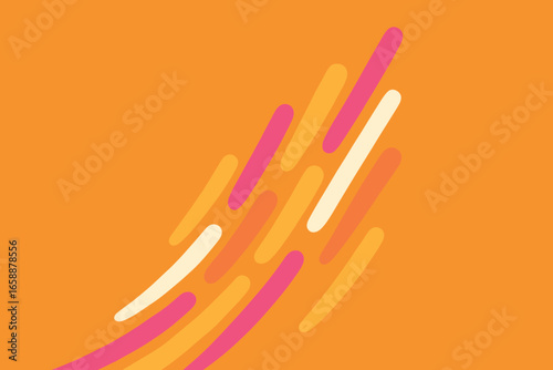A series of elongated, colorful shapes float in an upward trajectory, creating a sense of lightness and freedom. These shapes, in tones of pink,