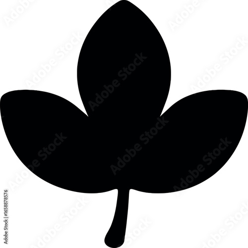 A three-lobed leaf silhouette, with each lobe having a rounded tip. Positioned centrally, the leaf's simplicity is its charm, with smooth curves