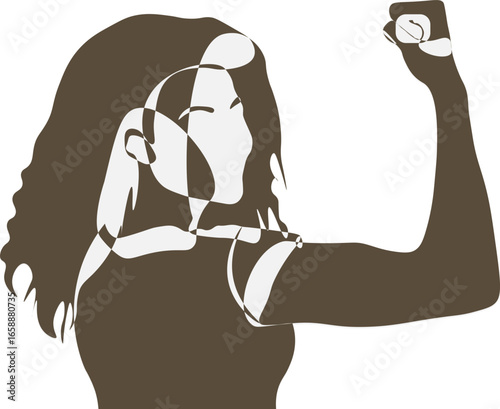 mujer mostrando un puño, mujer fuerte fragmentada, fondo transparente, png