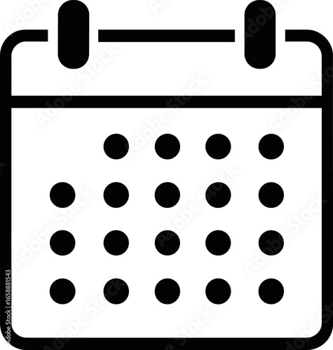 A calendar icon displaying a grid of small circles representing days, emphasizing a month overview. The layout is orderly, conveying a sense of