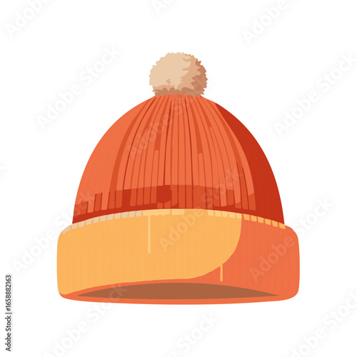 Orange Knitted Winter Hat with Pom Pom for Cold Weather Fashionable Clothing Apparel