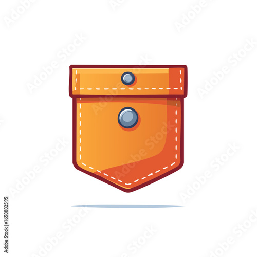 Cartoon Pocket Icon Orange Denim Design with Stud Button Closures and Top Stitching