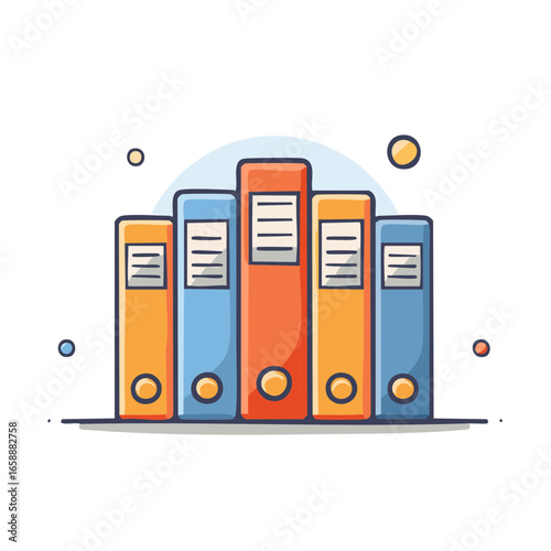 Row of colorful binders illustration - School supplies, files, organization