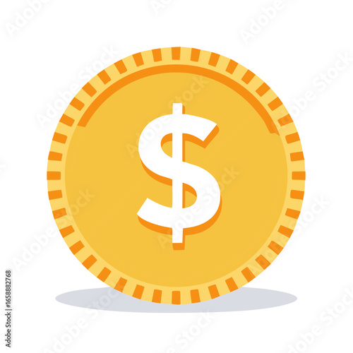 Golden coin graphic of currency money with a dollar sign, vector illustration