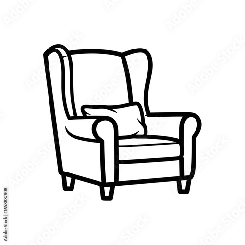Armchair with cushion in simple outline design  