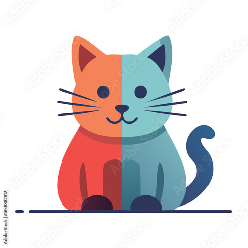 Sitting cartoon cat two-tone design playful colorful cute pets cheerful character
