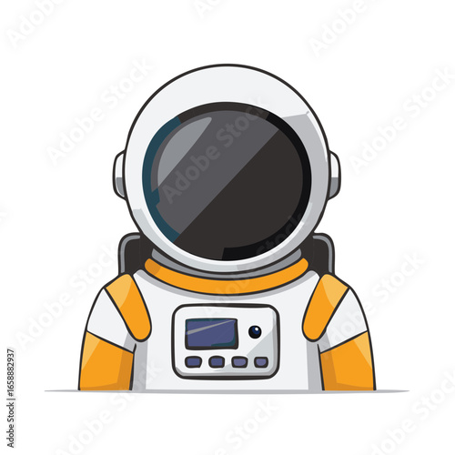 Cartoon Style Astronaut Illustration Showing Spacesuit, Helmet, Orange Details on White Background
