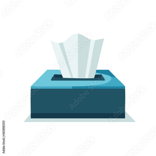 Tissue box with paper handkerchiefs in blue cover, hygiene item for home